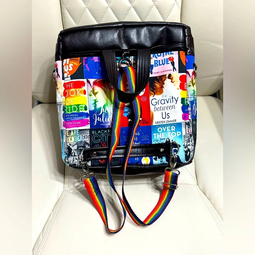 Heather Bee’s Boutique book of pride lgbt book bag multicolor rainbow straps